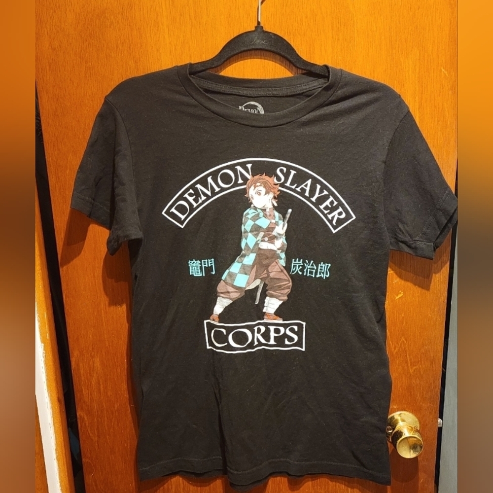 Demon Slayer Corps Kamado Tanjirou Anime Graphic Tee Black T-shirt Size Small S